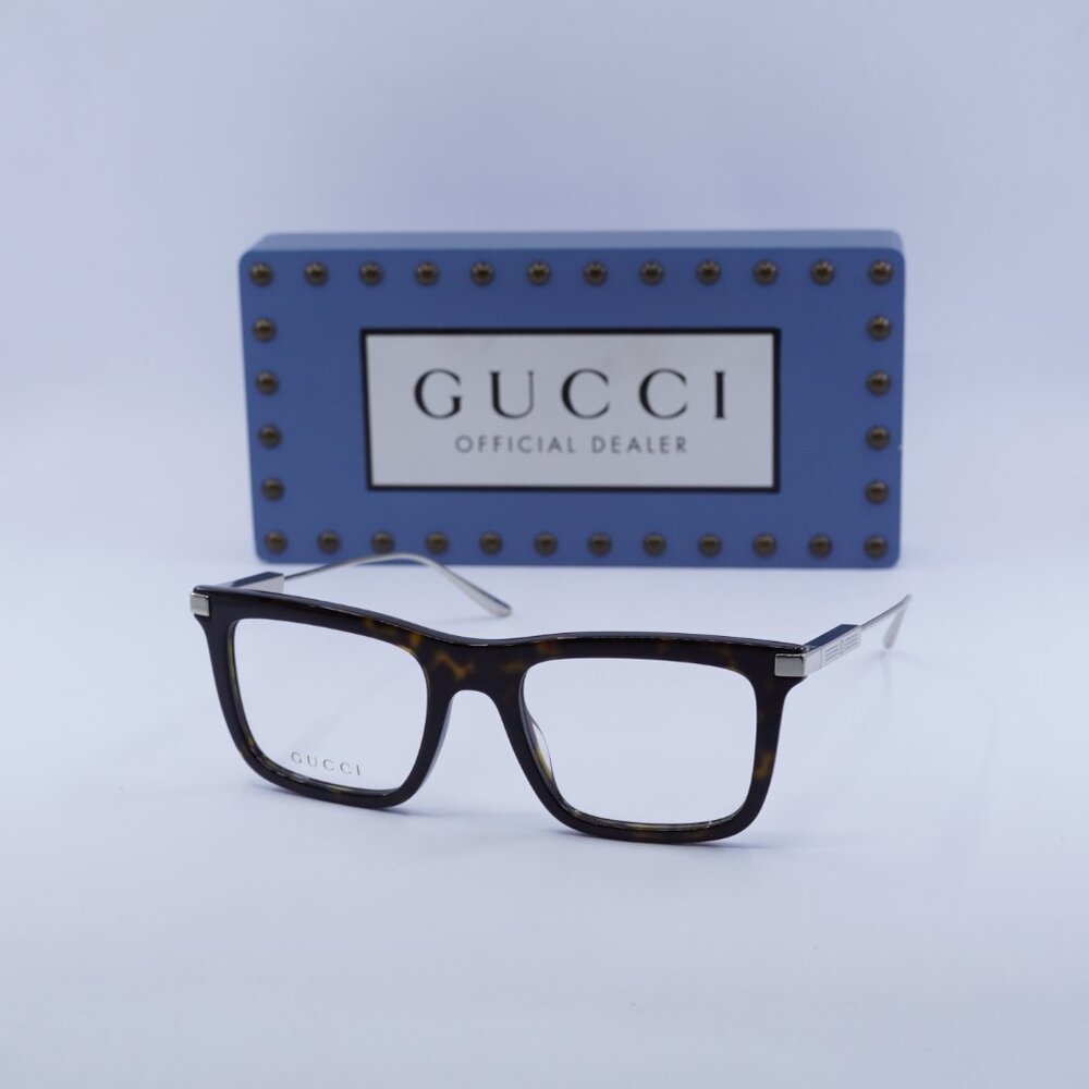 Gucci GG1438O 002 Square Eyeglasses 53mm Havana/Silver - Picture 5 of 12